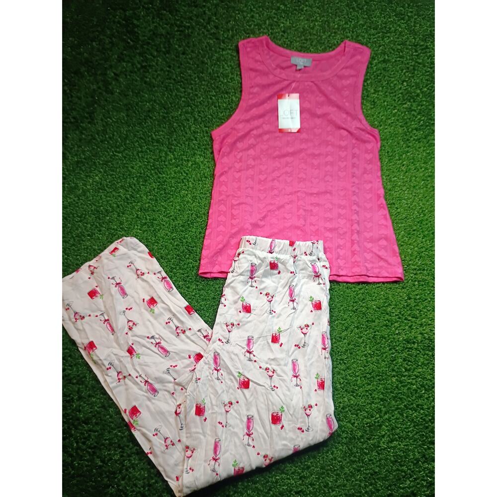Loft Women's Valentine's Set - Pink Tank & Patterned Pants nwt xs - Picture 8 of 9